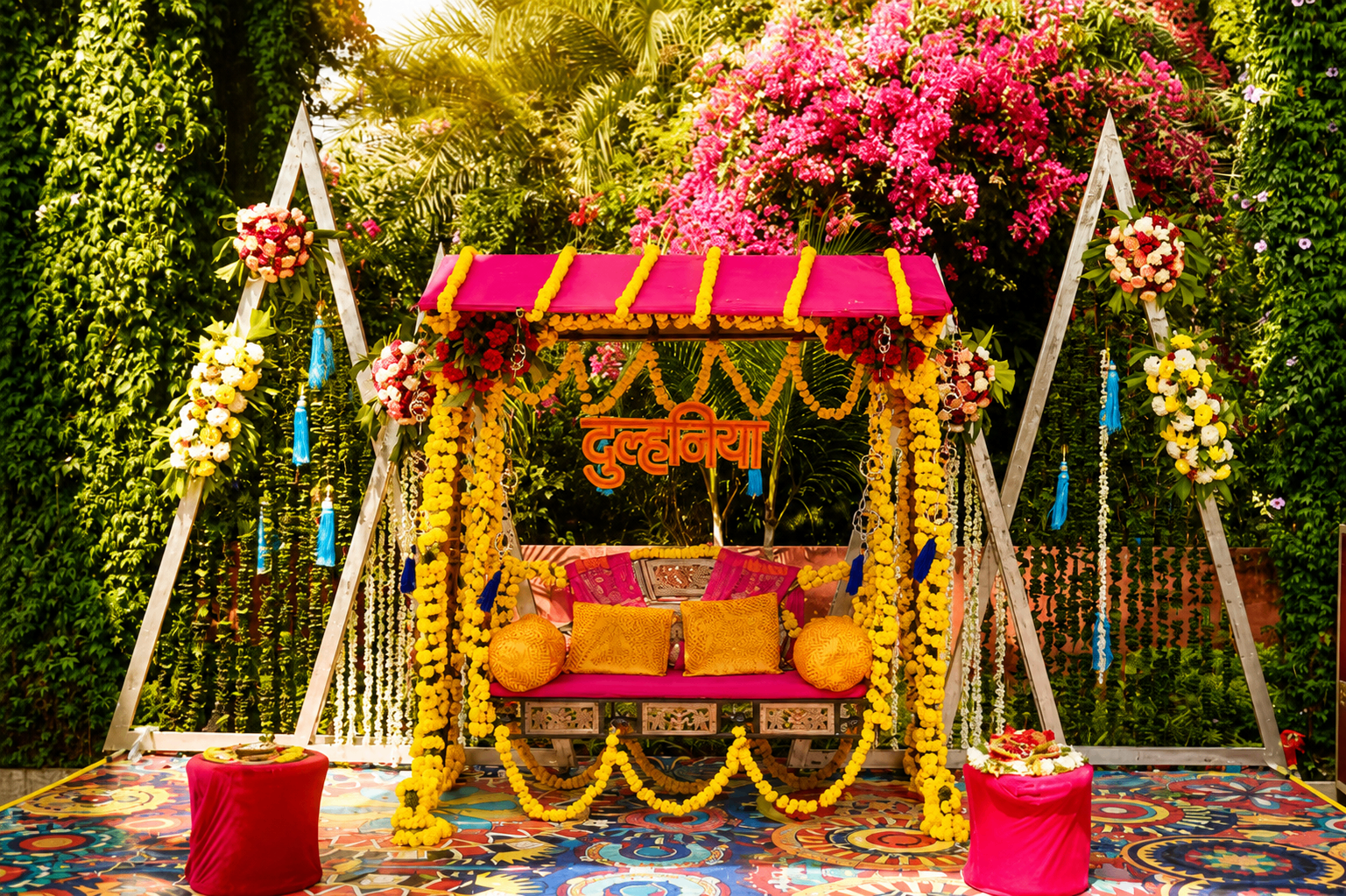 Dulhaniya floral swing setup perfect for portraits