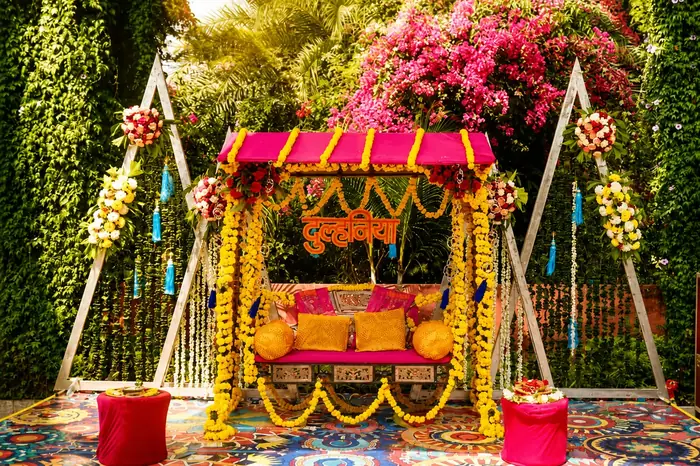 Dulhaniya floral swing setup perfect for portraits
